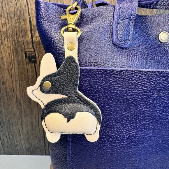 Portland Leather Dog Purse Charm FAST SHIP Chester Dog Keychain PEBBLED BLACK - Picture 2 of 4